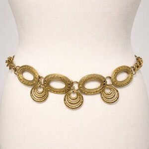 Vintage Y2K Gold Tone Adjustable Chain Belt Necklace & Filigree Medallions VTG